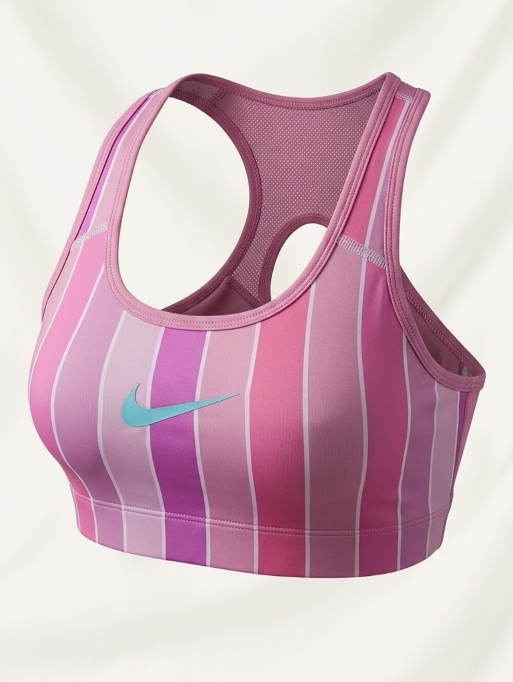 Nike Pink Striped Dri-FIT Racerback Sports Bra Aqua Swoosh Size Small